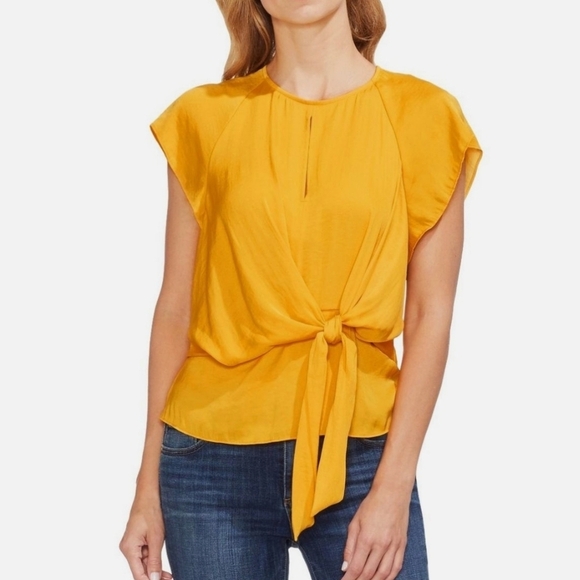Vince Camuto Tops - Vince Camuto Mustard Tie-Front Blouse